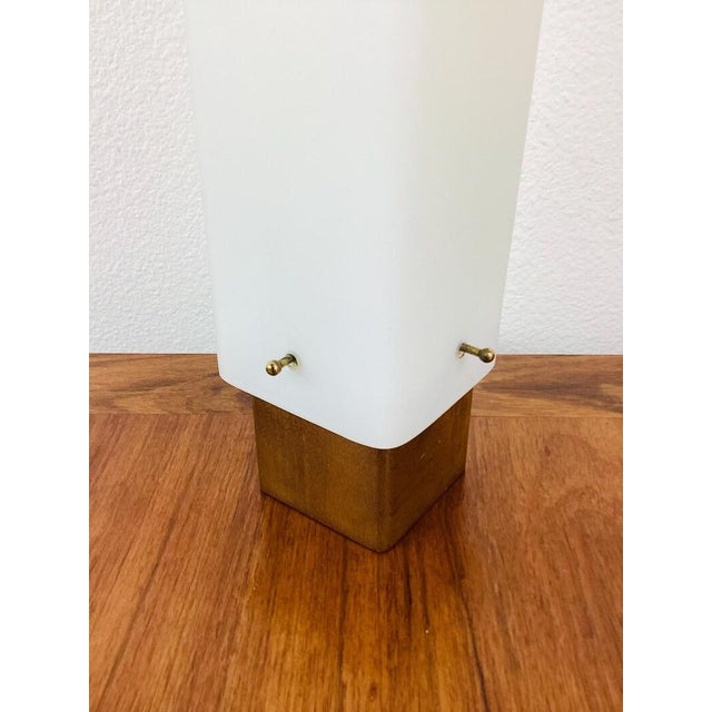 Vintage 1960s Mid Century Modern White Frosted Glass & Wood Table Lamp For Sale - Image 4 of 8