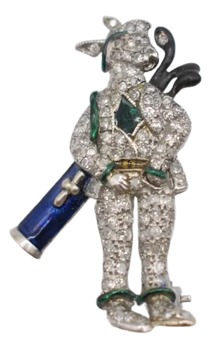 Mid 20th Century Bedazzled Bunny Golfer Brooch