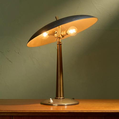 1950s Italian Black and Brass Table Lamp with Adjustable Shade For Sale - Image 5 of 9