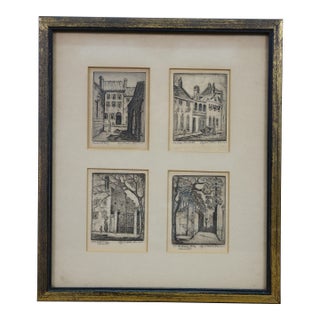 Mid 20th Century 4 Elizabeth O'Neill Verner Charleston Sc Architectural Cityscape Etchings Framed For Sale