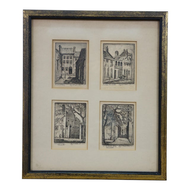 Mid 20th Century 4 Elizabeth O'Neill Verner Charleston Sc Architectural Cityscape Etchings Framed For Sale