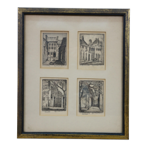 Mid 20th Century 4 Elizabeth O'Neill Verner Charleston Sc Architectural Cityscape Etchings Framed