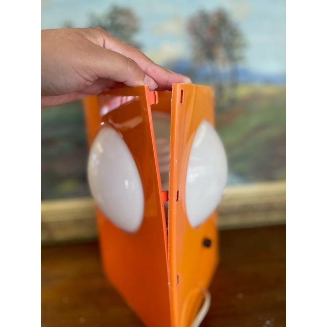 1970s 1970s Space Age Triangular Table Lamp in Orange Plastic With White Glass Domes. For Sale - Image 5 of 10