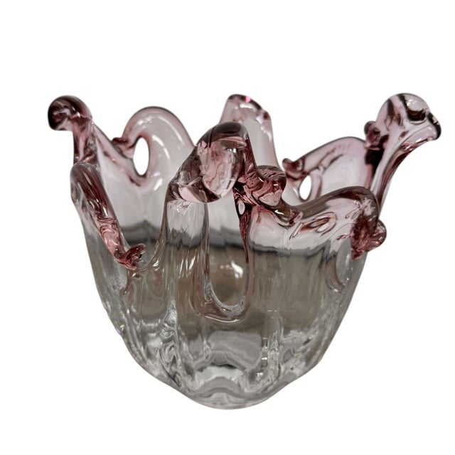 Amethyst Late 20th Century Amethyst and Crystal Murano Sommerso Fazzoletto Art Glass Vase For Sale - Image 8 of 13