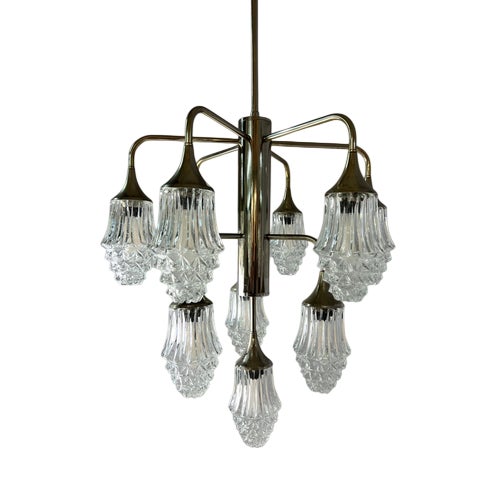 10-Light Chandelier in Glass and Chrome by Richard Essig For Sale