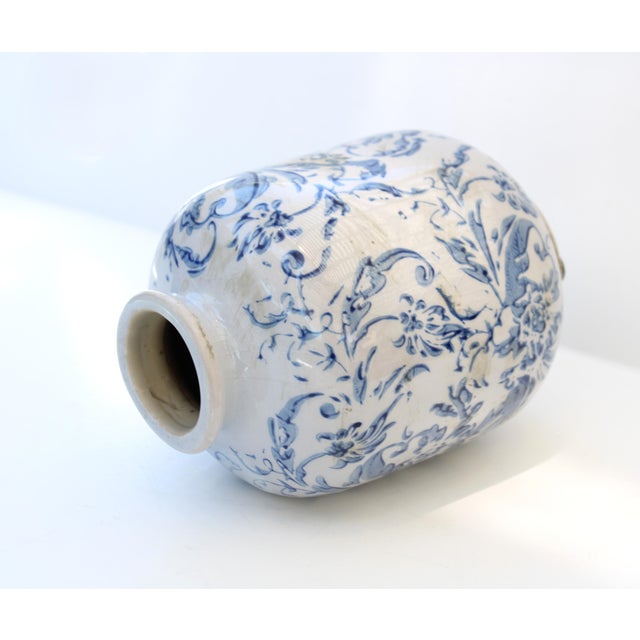 Vintage Inspired Blue and White Floral Pottery Vase For Sale - Image 4 of 8