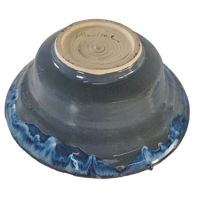 Blue Southwestern Studio Art Pottery Bowl With Sculptural Lizard Relief 12.25" For Sale - Image 8 of 14