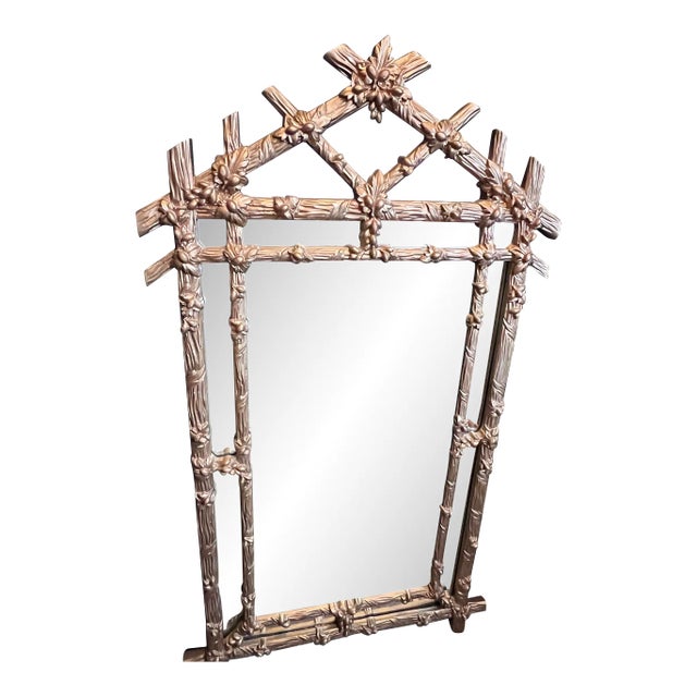 Vintage Hollywood Regency Gold Faux Bois Mirror For Sale