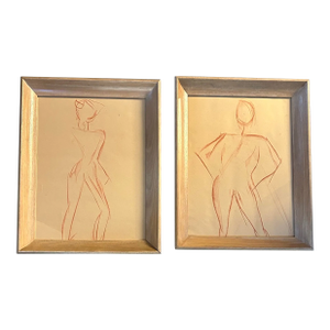 1940’s Two Original Abstract Sepia Figure Study Drawings- Set of Two