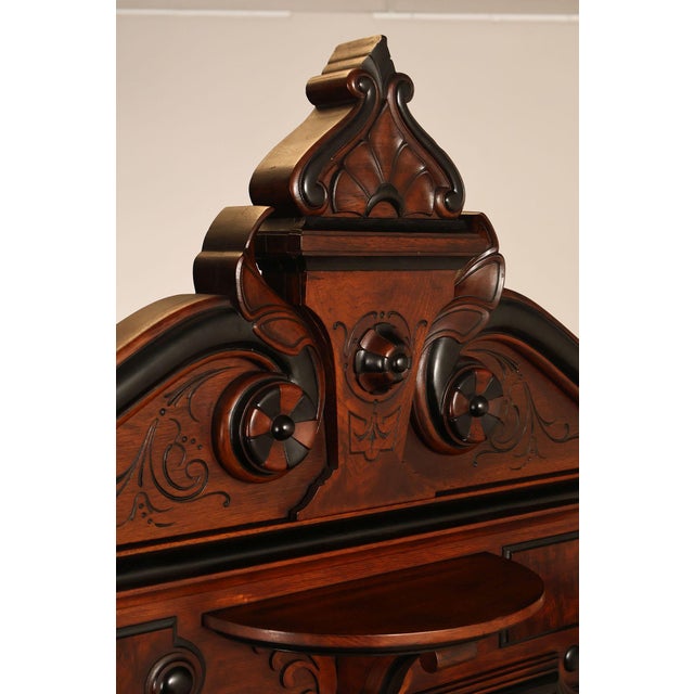 Antique American Renaissance Revival Walnut Mirrored Etagere Hall Tree For Sale - Image 16 of 18