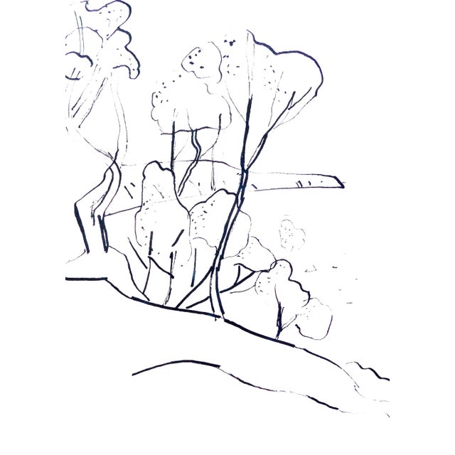 Ink on paper drawing looking from the cliffs of Santa Barbara, California towards the coastline south. This drawing was...