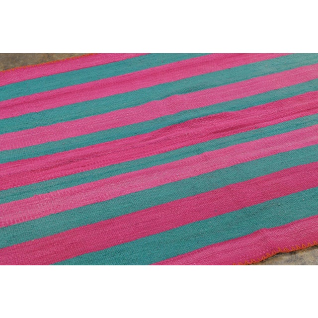 Rug & Kilim Vintage Peruvian Kilim, Fuchsia & Teal Vertical Stripes - Rug & Kilim For Sale - Image 4 of 7