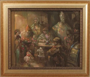 Early 20th Century “Les Saltimbanques” Pastel Drawing by Auguste Brouet, Framed