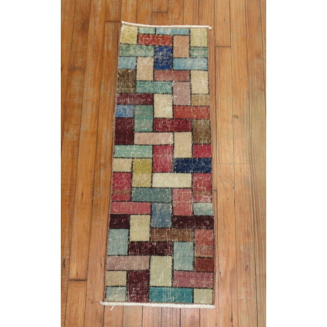 Vintage Turkish Deco Narrow Small Runner For Sale - Image 4 of 5
