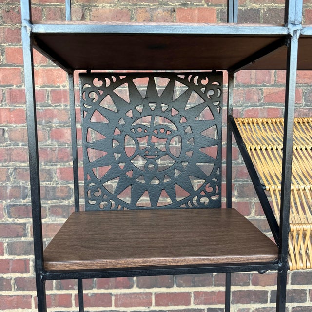 Mid 20th Century Arthur Umanoff Etagere With Mayan Sun Mid Century Caned Iron For Sale - Image 5 of 12