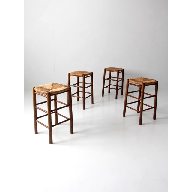 Mid-Century Rush Seat Stools Set of 4 For Sale - Image 16 of 18