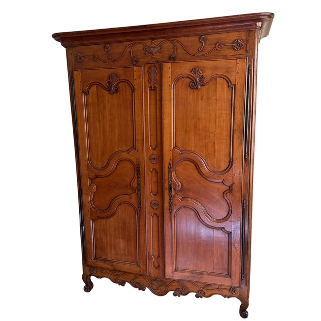 Antique French 18th C Louis XV Fruitwood Linen Press Armoire.