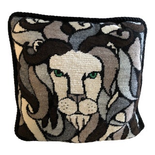 Hand Done 1970’s Vintage Lion Needlepoint Pillow For Sale