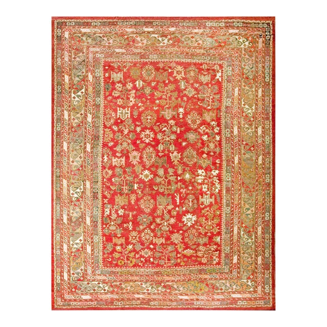 Soft Rustic Red Antique Tribal Allover Design Antique Turkish Ghiordes Oushak Rug For Sale