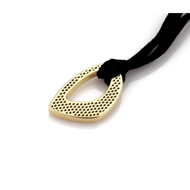Mid 20th Century Open 18k Yellow Gold Pendant & Suede Cord Necklace For Sale - Image 4 of 6