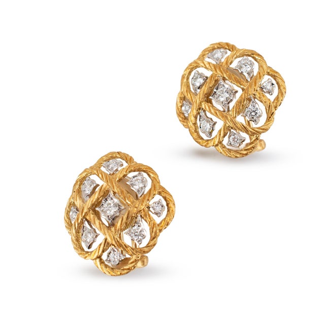 Late 20th Century Vintage Buccellati Etoilee 18k Yellow & White Gold Diamond Rope Clip on Earrings, A Pair For Sale - Image 5 of 8