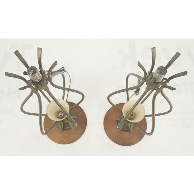 Pair of Onion Shape Turned Solid Walnut Bases Brass Harps Table Lamps MINT! For Sale - Image 6 of 13