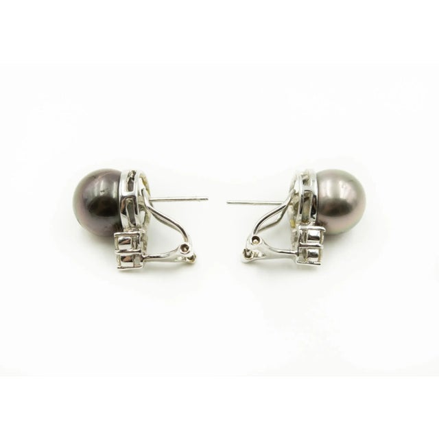 Modern Grey Pearl and Diamond White Gold Earrings - 2 Pieces For Sale - Image 3 of 5
