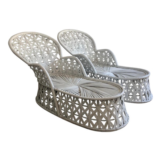 Vintage Rattan Peacock Chaise Lounge Chairs a Pair Chairish