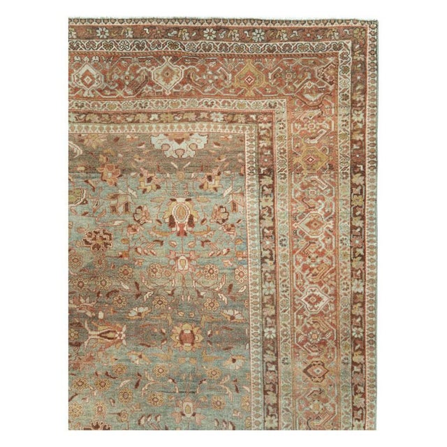 Early 20th Century Handmade Persian Mahal Room Size Carpet in Rust and Seafoam For Sale - Image 4 of 10
