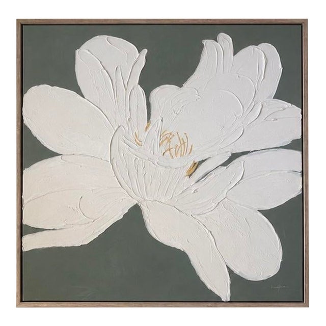 Man Yee “Green Top of the Morning” Original Impasto Floral Painting, 36” Square- New For Sale