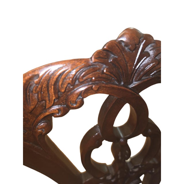 Pair of Vintage Chippendale-Style Carved Mahogany Armchairs With Green Upholstery For Sale - Image 10 of 12