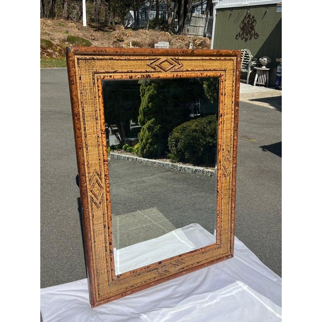 Large Bamboo and Rattan Beveled Mirror For Sale In New York - Image 6 of 18