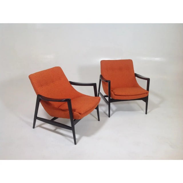 Mid-Century Modern Mid-Century Modern Orange Chenille Lounge Chairs - A Pair For Sale - Image 3 of 4