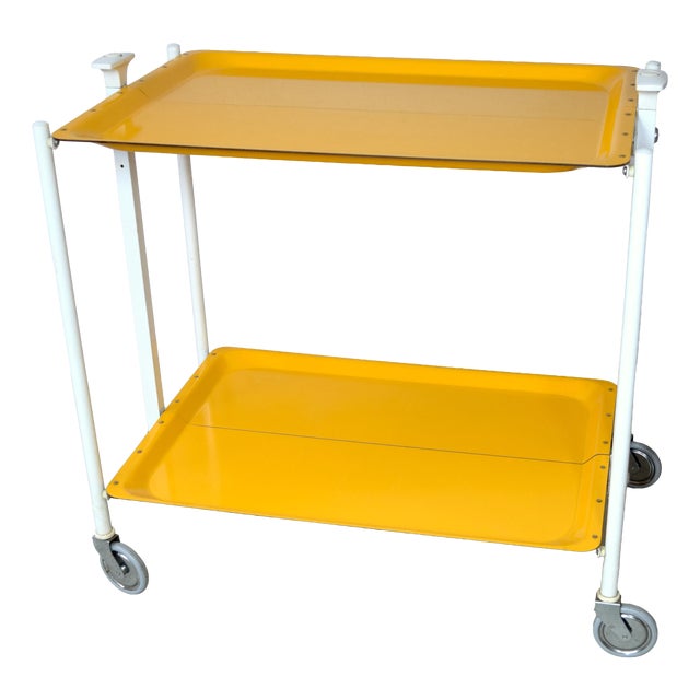 Vintage Space Age Serving Trolley Table in Yellow, 1970s For Sale