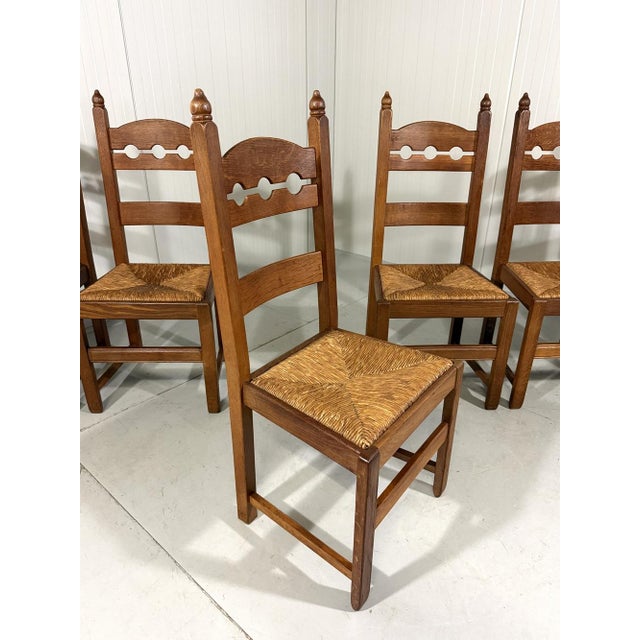 Rustic Oak Razor High Back Dining Chairs, 1960s, Set of 6 For Sale - Image 13 of 18