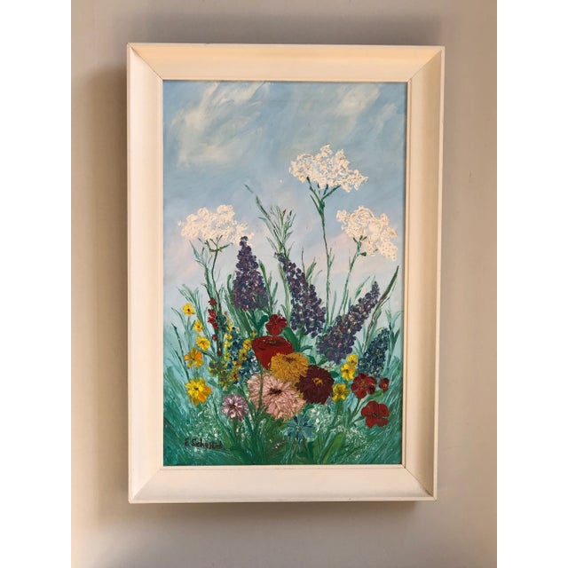 Mid 20th Century Original Acrylic Wild Flowers on Canvas, Framed For Sale - Image 5 of 11