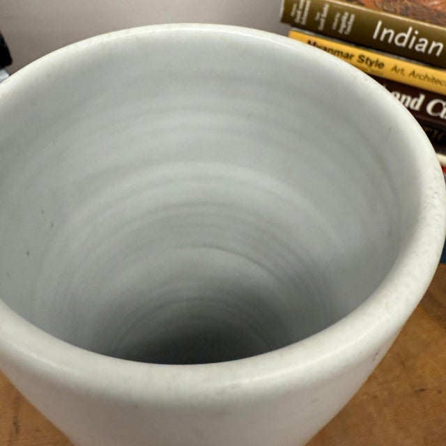 White White and Copper Ceramic Vase with Olive Glaze Band For Sale - Image 8 of 10