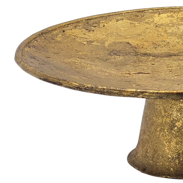 Contemporary Handmade Gold Leaf Metal Pedestal Bowl With Rolled Edge Offering Bowl 11.375" For Sale - Image 3 of 8