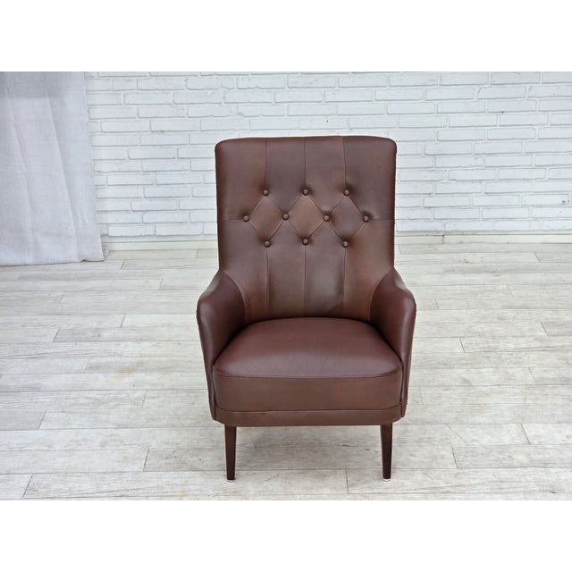 Danish Armchair in Brown Furniture Leather, 1970s For Sale - Image 9 of 18