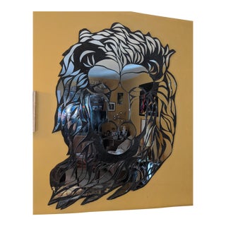 Lion Sculpture Mgm Style Mirrored Wall Art Ooak Hollywood Regency Mid-Century Modern For Sale