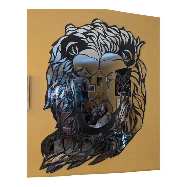 Mid 20th Century Custom Mirrored Lion Wall Art Mirror Sculpture | Chairish