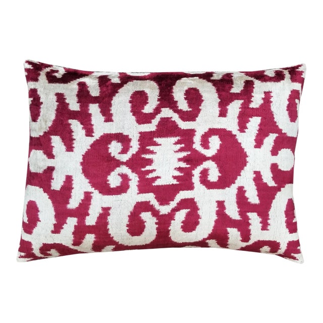 Silk Uzbek Ikat Velvet Hand Made Pillow Cushion,16x24 For Sale