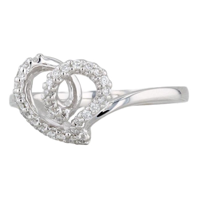 Piero Milano Diamond Heart Swirl Ring 18k White Gold With Box Size 7 For Sale