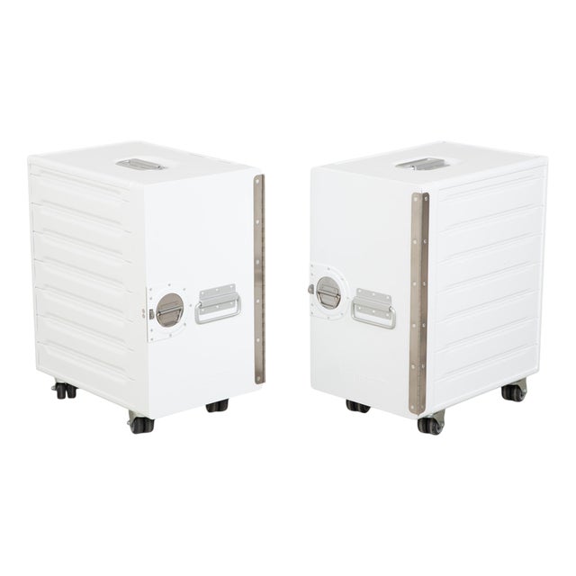 White Aircraft Trolleys with Box Containers from Bordbar, Set of 2 For Sale