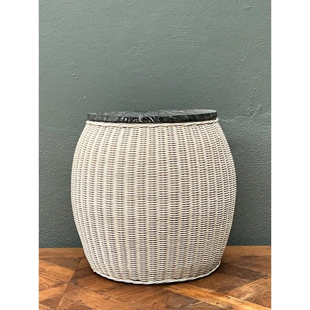Alabaster Vintage Rattan and Wood Side Table For Sale - Image 8 of 16