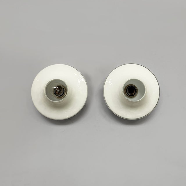 Italian Modern Round Wall Lamps in Opaline Glass, 1970s, Set of 2 For Sale - Image 11 of 11