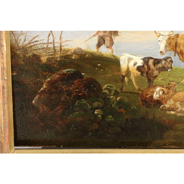 19th Century German School 19th Century Oil Painting of a Hiker in an Alpine Landscape For Sale - Image 5 of 16