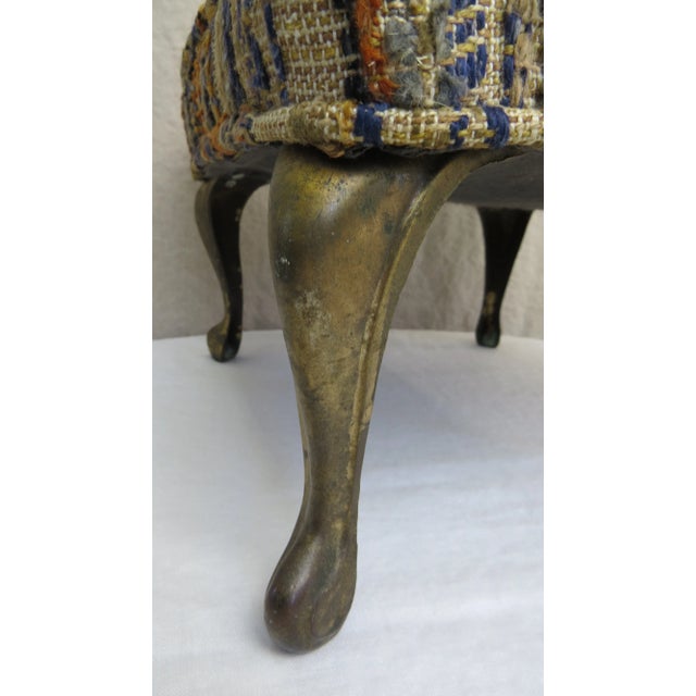 Vintage Textured Striped Footstool Brass Colored Metal Legs 1970's For Sale - Image 9 of 11