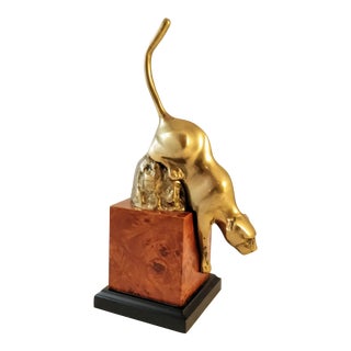 Vintage Brass Mountain Lion Sculpture For Sale