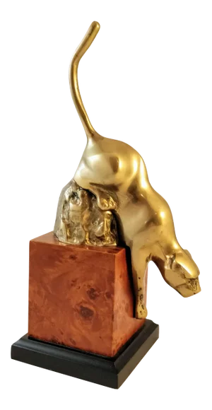 Vintage Brass Mountain Lion Sculpture